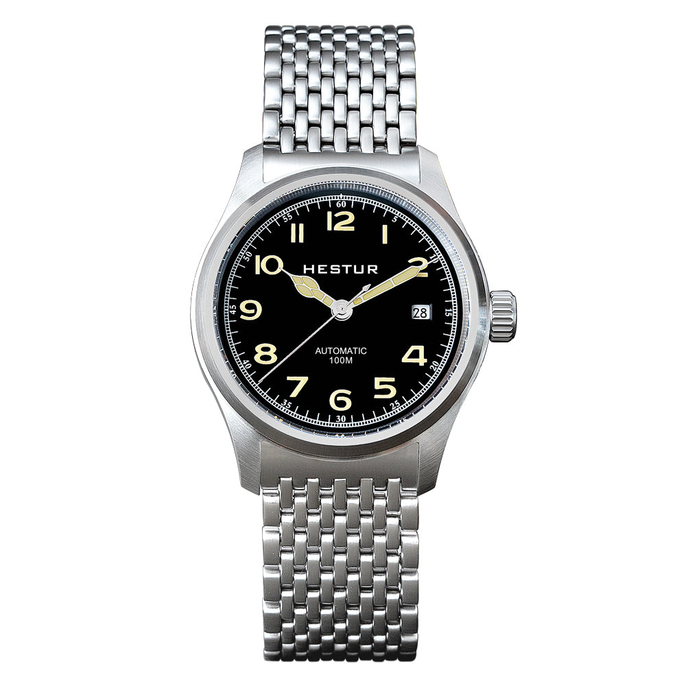 Automatic Mechanical Men's Watch 38mm, Miyota 8215, Classic Pilot Watches, 10bar, Date, Eleven Bead Steel Belt and Leather Strap