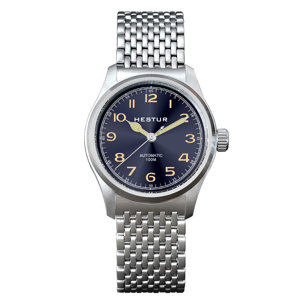 Automatic Mechanical Men's Watch 38mm, Miyota 8215, Classic Pilot Watches, 10bar, Date, Eleven Bead Steel Belt and Leather Strap
