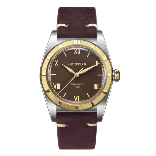 Crystal Bubble Back Automatic Mechanical Watches PT5000, 36mm, 100m, C3 Luminous, Antique Men‘s Watch, Suede Calfskin